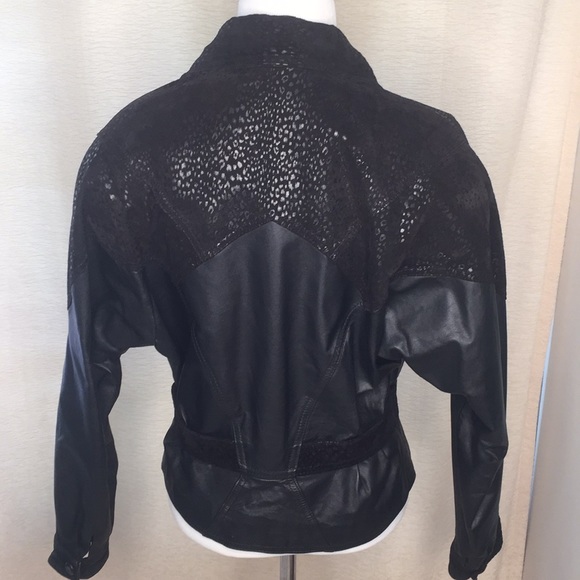 Vintage Black Animal Print Chia Leather Jacket - Picture 4 of 14